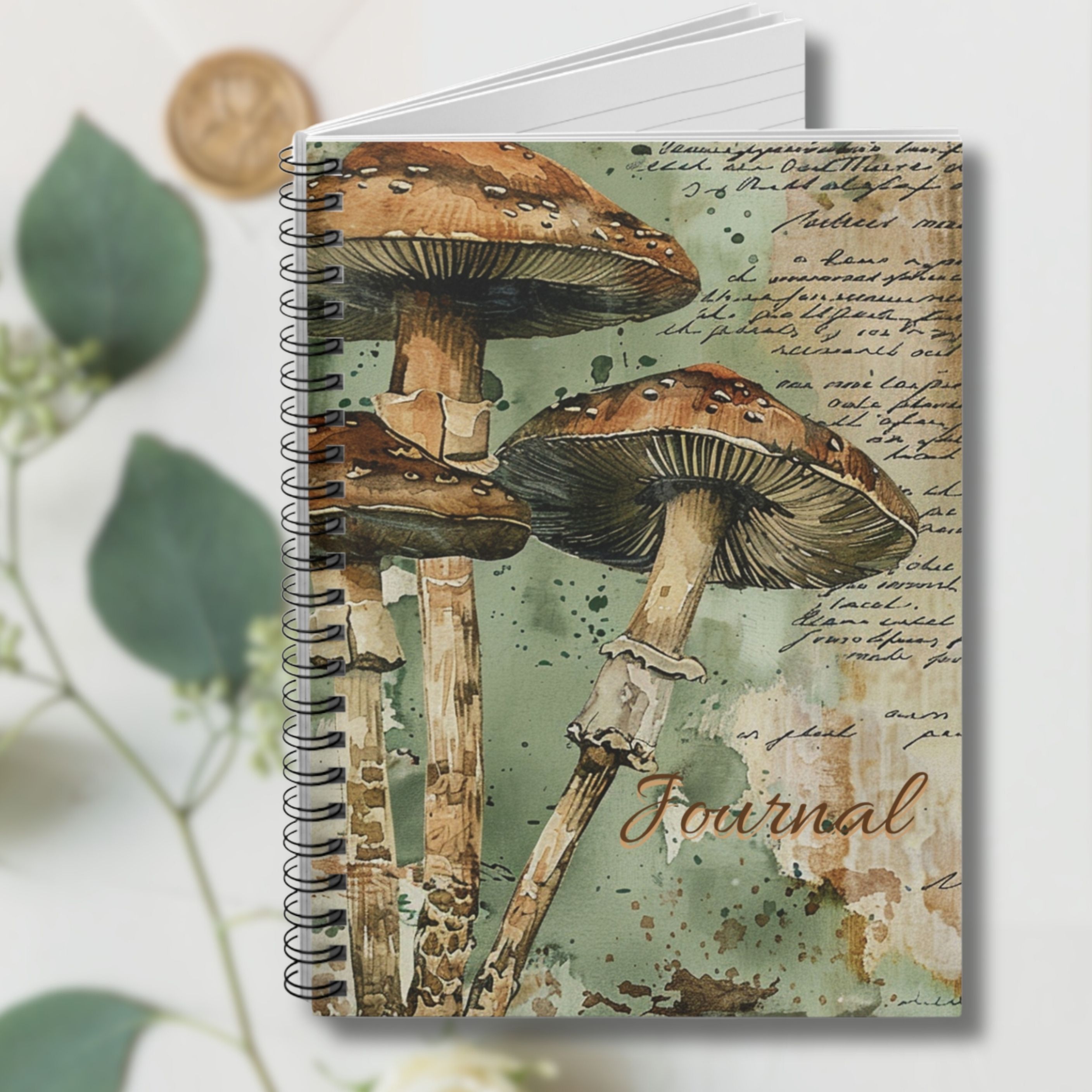 Journal Notebook Botanical Mushroom, Green