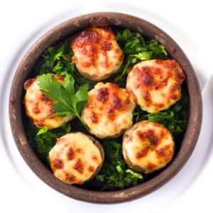 Porcini Caps Stuffed with Cheese and Ham